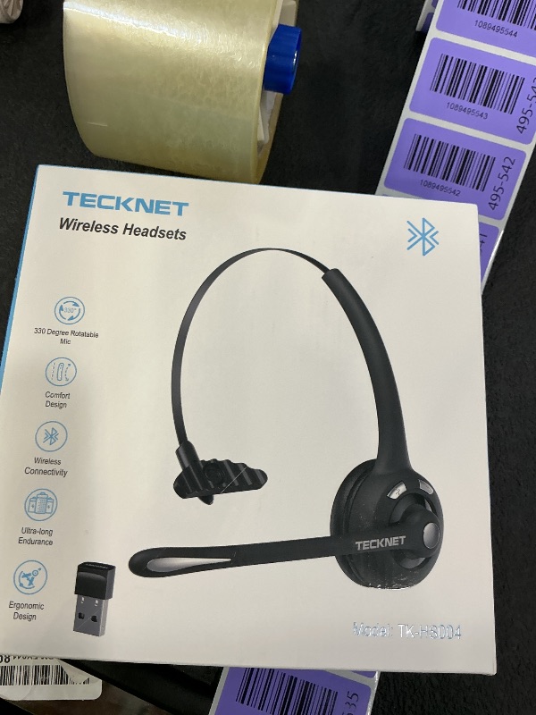 Photo 1 of TECKNET Wireless Headset (USB Dongle), Bluetooth Headphones with Noise Cancelling Microphone for Trucker, Bluetooth V5.2 with Mute Button & Hands-Free Calling for Work