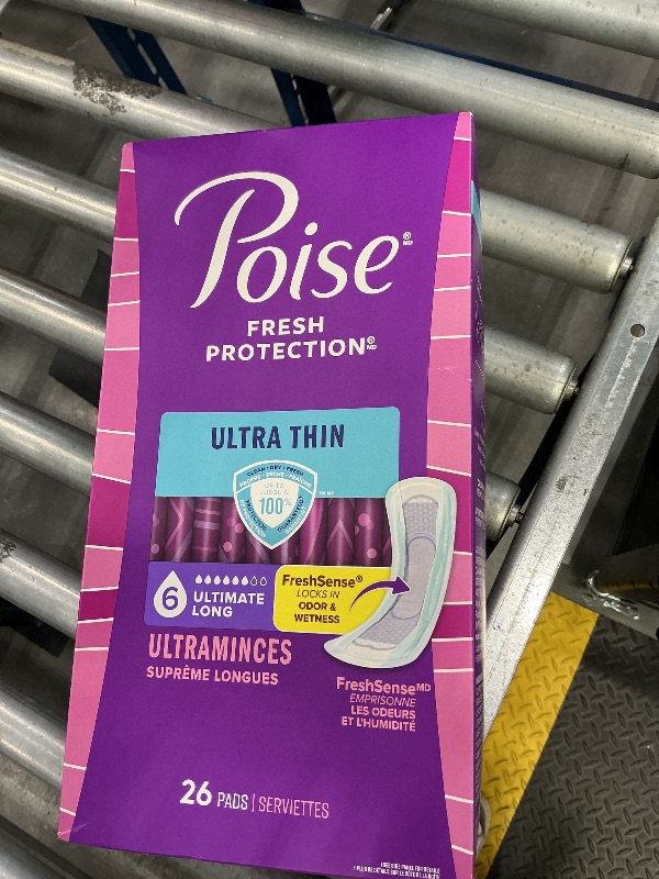 Photo 1 of Poise Ultra Thin Incontinence Pads, 6 Drop, Long, 26 Count