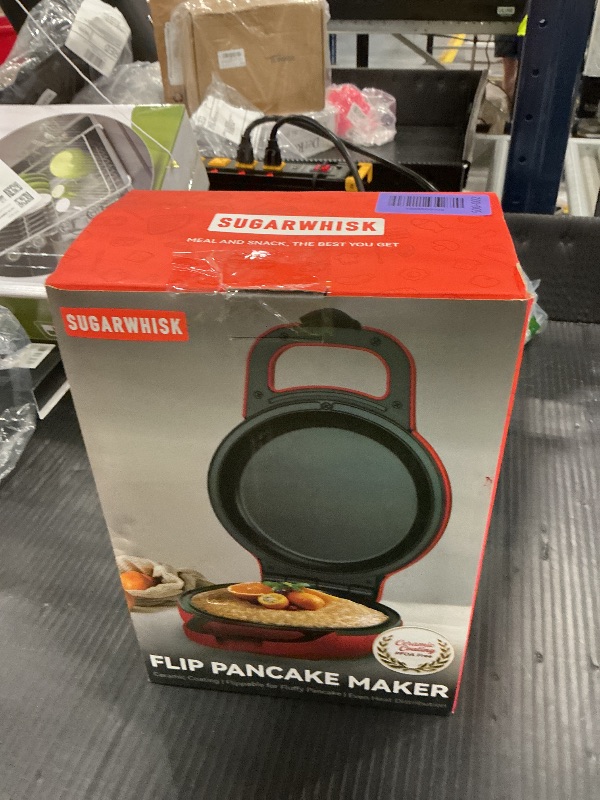 Photo 1 of SugarWhisk Flip Pancake Maker Machine, 6.5 Inch, Red
