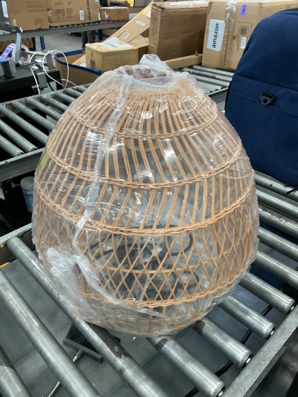 Photo 1 of ELYONA Rattan Pendant Light, Boho Wicker Hanging Lamp, 16" x 15.7"