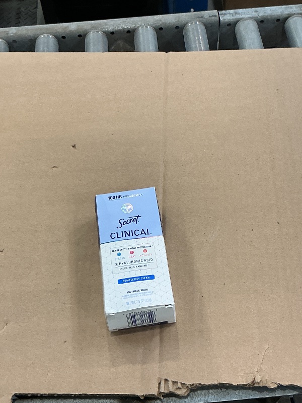 Photo 1 of Secret Clinical Strength Invisible Solid Antiperspirant Deodorant for Women, 100HR Sweat & Odor Protection, 3X Stress Protection with Hyaluronic Acid, PH Balanced, Completely Clean Scent, 2.6 oz