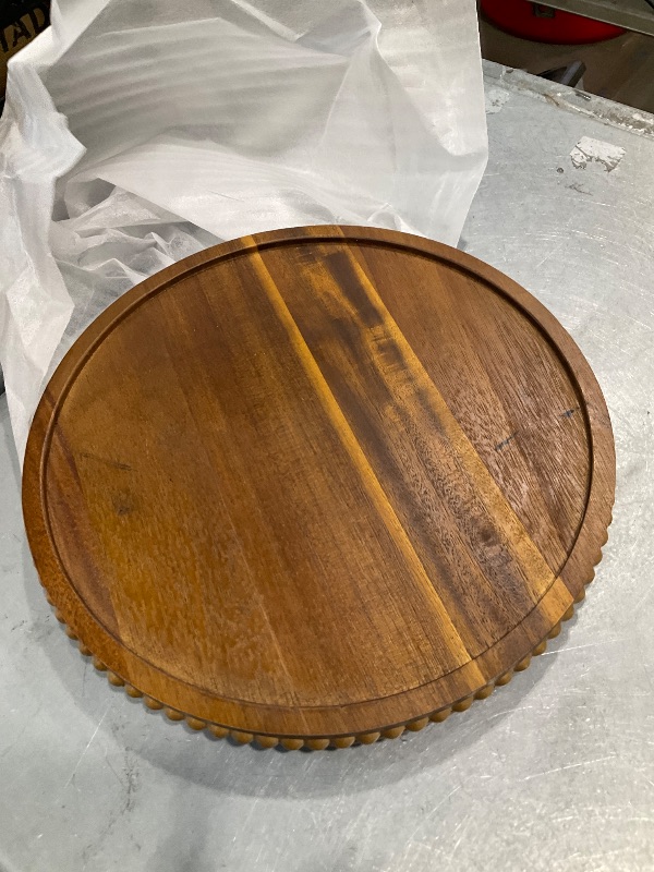 View 1 of Round Wooden Bead Tray, Rustic Decorative Serving Tray in 2 Colors, Ideal for Kitchen Countertops, Fruit Display, Home Decor, Farmhouse Style,Coffee
