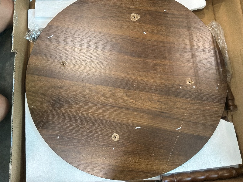 View 4 of [major damage on screw area for top table ] HOOBRO Coffee Table, 2-Tier Round Coffee Table, Mid-Century Modern Coffee Table for Living Room, Center Table with 2-Tier Open Storage Shelf, Home Office, Walnut WL75KF01