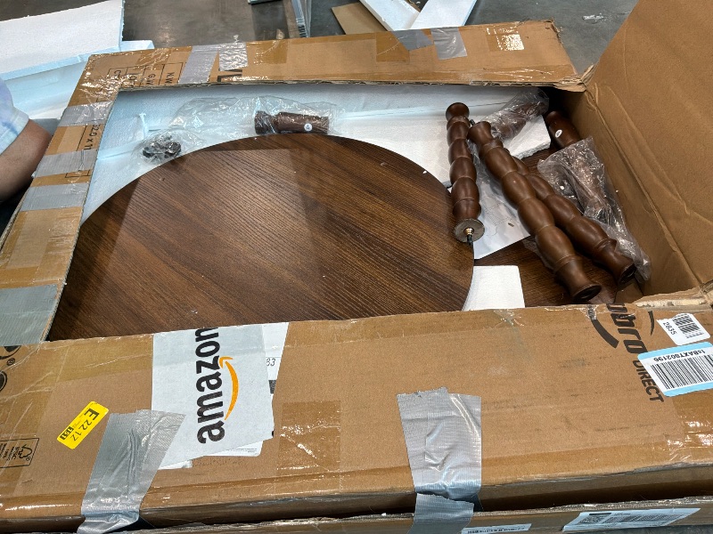 View 3 of [major damage on screw area for top table ] HOOBRO Coffee Table, 2-Tier Round Coffee Table, Mid-Century Modern Coffee Table for Living Room, Center Table with 2-Tier Open Storage Shelf, Home Office, Walnut WL75KF01