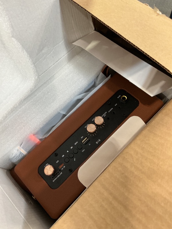 Photo 1 of Karaoke Machine, Retro-Design Speaker with 2 Wireless Microphones for Adults & Kids, Portable Karaoke System for Home Party, Bluetooth/AUX/USB/TF/TWS Support, Gifts for Women & Girls - Brown