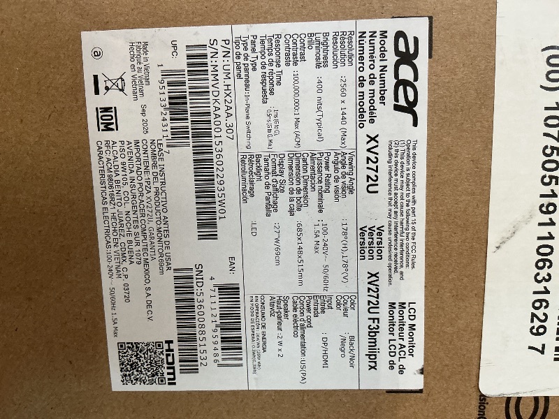 Photo 1 of Acer Nitro XV272U Gaming Monitor