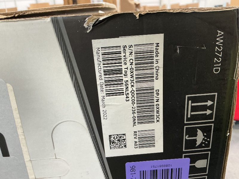 Photo 1 of Alienware 27 Inch 240Hz Gaming Monitor, 2560 x 1440p QHD (Quad High Definition), Fast IPS , VESA Display, HDR 600, NVIDIA G-SYNC Ultimate Certification, AW2721D, XW3CK - White