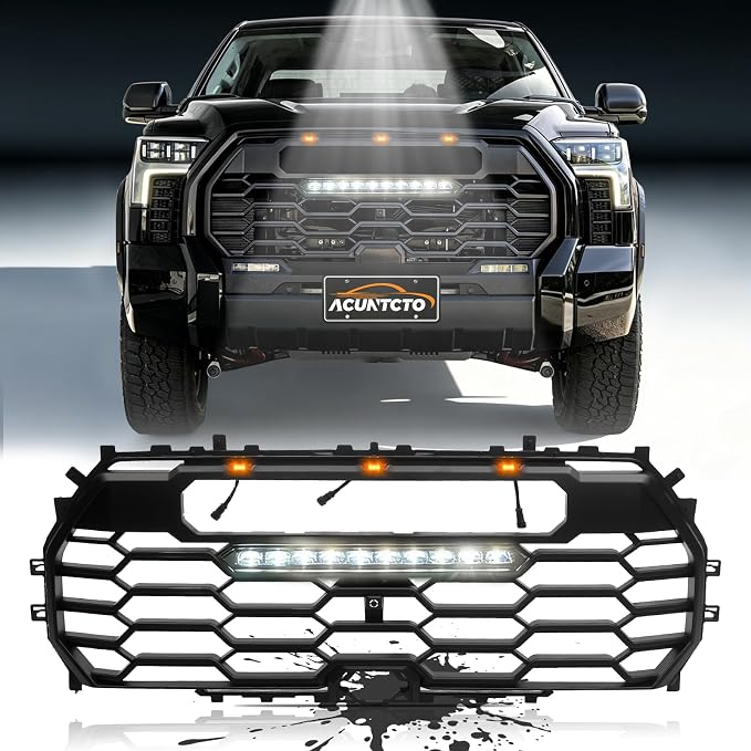 Photo 1 of Front Grille Insert Compatible with 2022 2023 2024 2025 Tundra 3rd Gen, TRD Style Aftermarket Grill w/LED Lights&Light Bar for Personal Modification/Auto Repair Shop/Gift Giving, Matte Black