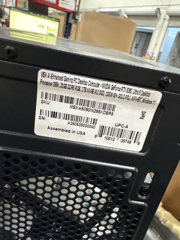 View 2 of *** NO POWER SUPPLY, ONLY INCLUDES CABLES FOR GRAPHICS CARD AND INTERNALS ***
ZOTAC MEK Gaming PC Desktop - Intel Core Ultra 9 285K, NVIDIA RTX 5090 32GB