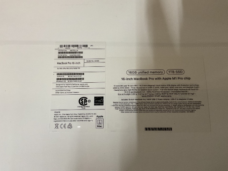 Photo 1 of 2021 Apple MacBook Pro (16-inch, M1 Pro chip with 10?core CPU and 16?core GPU, 16GB RAM, 1TB SSD) - Silver