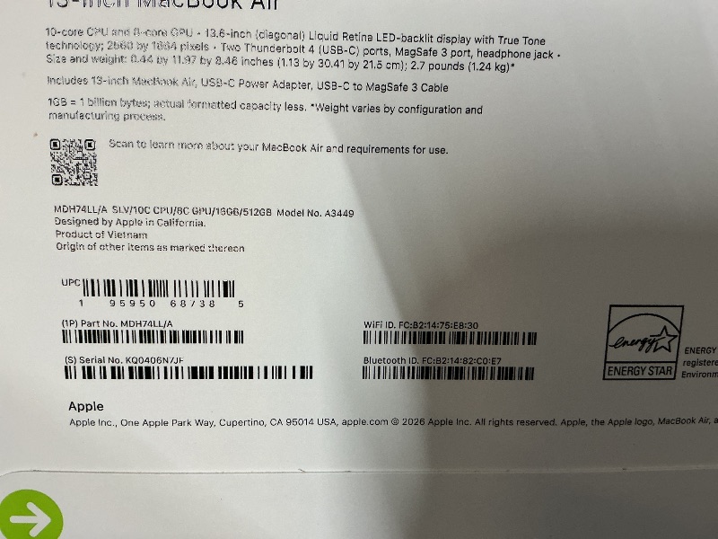 Photo 1 of Apple 2026 MacBook Air 13-inch Laptop with M5 chip: Built for AI, 13.6-inch Liquid Retina Display, 16GB Unified Memory, 512GB SSD, 12MP Center Stage Camera, Touch ID, Wi-Fi 7; Silver