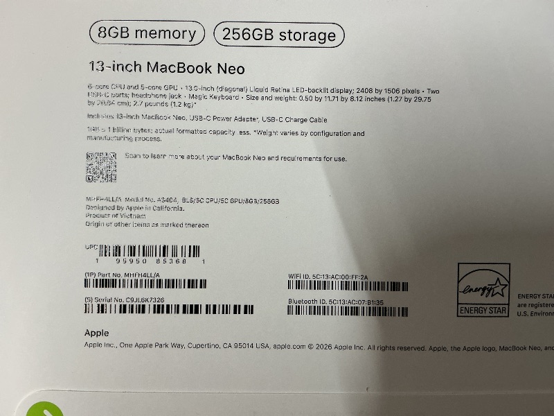 Photo 1 of Apple 2026 MacBook Neo 13-inch Laptop with A18 Pro chip: Built for AI and Apple Intelligence, Liquid Retina Display, 8GB Unified Memory, 256GB SSD Storage, 1080p FaceTime HD Camera; Blush