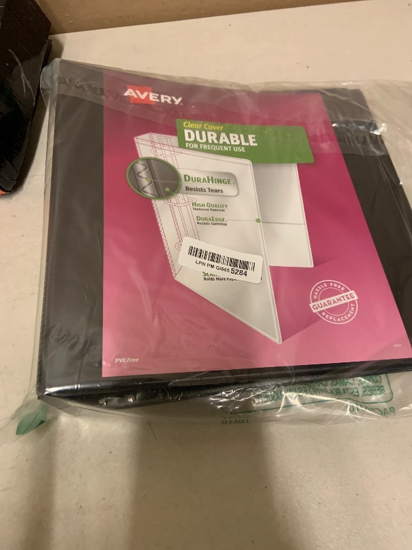 Photo 1 of Avery Durable View 3 Ring Binder, 2 Inch Slant Rings, 530-Sheet Capacity, DuraHinge, 2.8 Inch Wide Spine, Customizable Clear Cover and Spine, 1 Black Binder (17031)