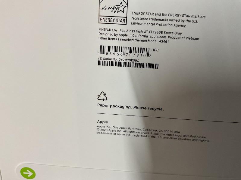 Photo 1 of Apple iPad Air 13-inch (M4): Liquid Retina Display, 128GB, 12MP Front/Back Camera, Wi-Fi 7 with Apple N1, Touch ID, All-Day Battery Life — Space Gray