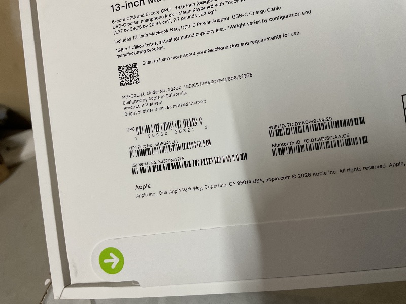 Photo 1 of Apple 2026 MacBook Neo 13-inch Laptop with A18 Pro chip: Built for AI and Apple Intelligence, Liquid Retina Display, 8GB Unified Memory, 512GB SSD Storage, 1080p FaceTime HD Camera, Touch ID; Indigo