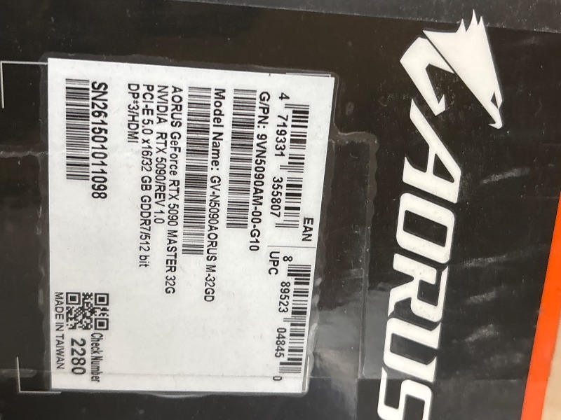 Photo 1 of GIGABYTE AORUS GeForce RTX 5090 Master 32G Graphics Card, by NVIDIA, WINDFORCE Cooling System, DisplayPort & HDMI - Video Output Interface, 32GB 512-bit GDDR7, GV-N5090AORUS M-32GD Video Cardo