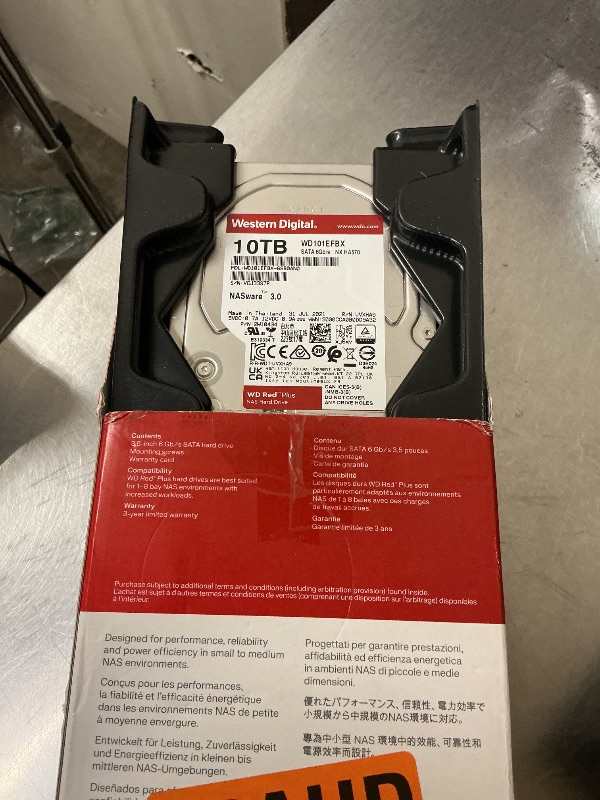 View 2 of Western Digital 10TB WD Red Plus NAS Internal Hard Drive HDD - 7200 RPM, SATA 6 GB/s, CMR, 512 MB Cache, 3.5" - WD100EFGX