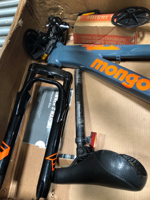 View 4 of ****DAMAGES,MISSING PARTS, PARTS ONLY ******* Mongoose Grafton Mountain Bike, 24 Inch Bike, 21 Speed, Aluminum Frame, Knobby Mountain Tires, Suspension Fork, Trigger Shifters, Mechanical Disc Brakes, Grey
