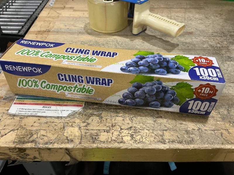View 2 of 100% Compostable Plastic Wrap Dispenser With Slide Cutter 12 inch Food Service Cling Film Wrap Roll - 12" x 360 Ft ECO friendly Food Wrap(The Slide Cutter stored in The Inner core of The roll)