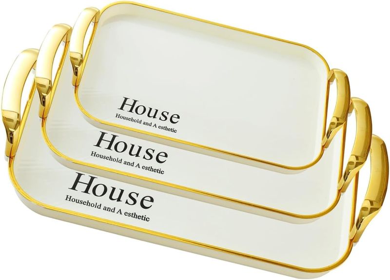 View 1 of ***STOCK PHOTO FOR REFERENCE ON STYLE** Pack of 3 Reusable Handheld Trays Stackable for Multipurpose Organization Stackable Tray- FACETED CLEAR TRAYS WITH "GRACE A MERRY HEART GOES ALL THE WAY" STICKERS