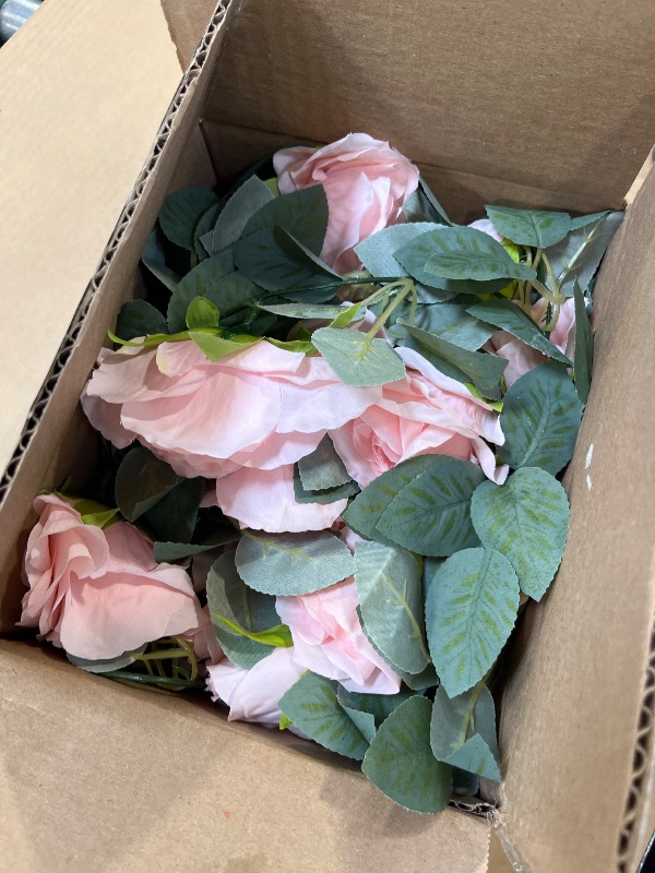 View 3 of TELDRASSIL Artificial Pink Rose Garland, 4 Pack