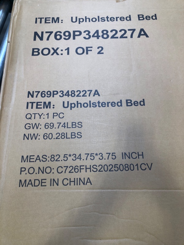 Photo 1 of Upholstered Bed 82.5x34.75x3.75in (Box 1/2)