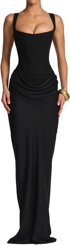 Photo 1 of ABYOVRT Women Wedding Guest Dress Corset Bodycon Ruched Lace Up Back Maxi Dresses Formal Party