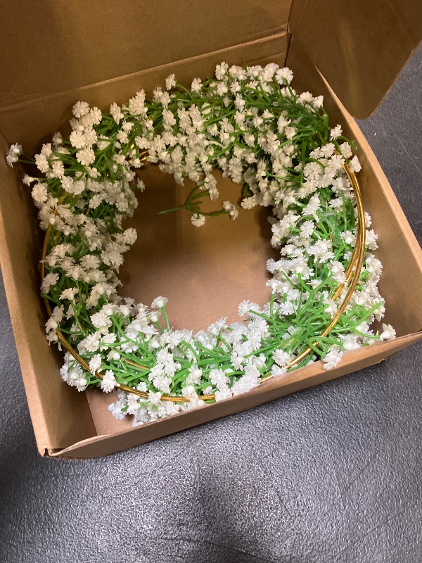 View 3 of FineCheer 6 Pcs Bridesmaid Hoop Bouquet with Babys Breath Wreath,White