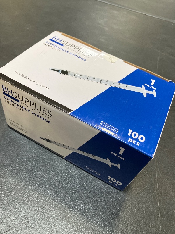 Photo 1 of BH SUPPLIES 1mL Luer Slip Tip Syringes (No Needle) - 100 Count