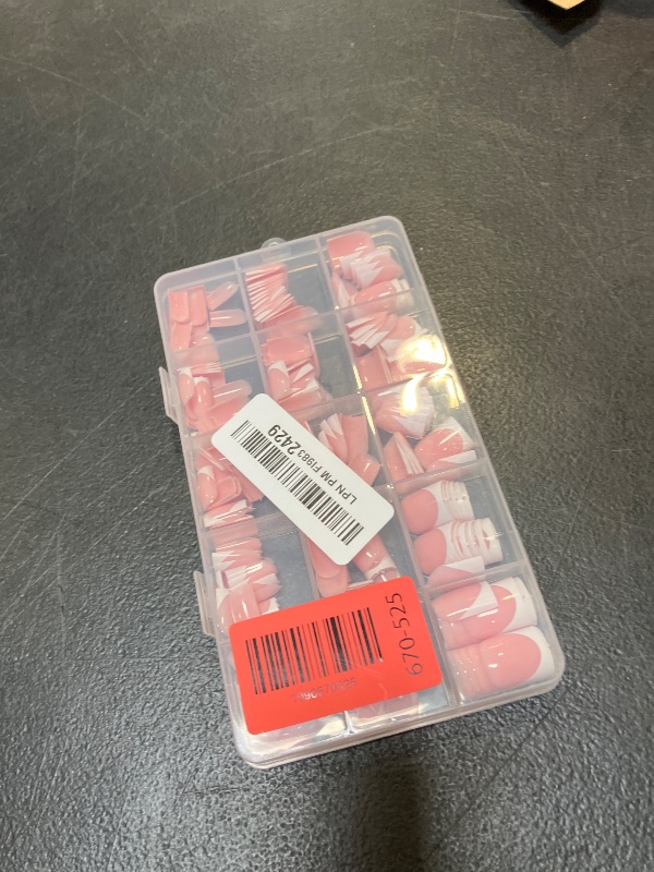 View 2 of Anyos 300Pcs Short Sharp Square French Tip Press On Nails