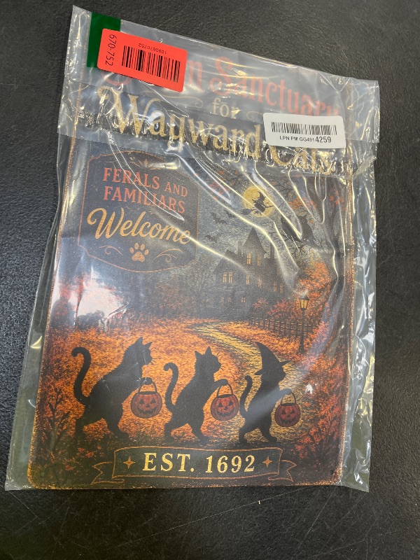 Photo 1 of KIKIWALSGN Halloween Tin Sign Black Cat Pumpkin
