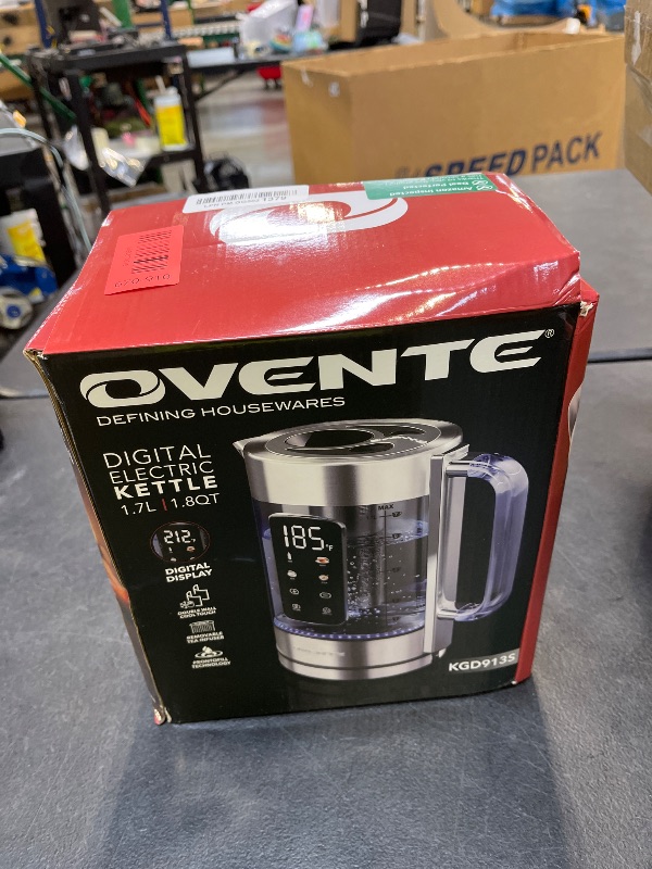 Photo 1 of Ovente Digital Glass Electric Kettle with Tea Infuser, 1.7L, Silver