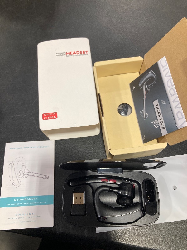 View 2 of Bluetooth Headset V5.3, Wireless Headset with Dual Noise-Canceling Microphones, Portable Charging Case, 300H Standby Time, Hands Free Headphones for Computer/Cell Phones, Trucker/Home/Office/Work