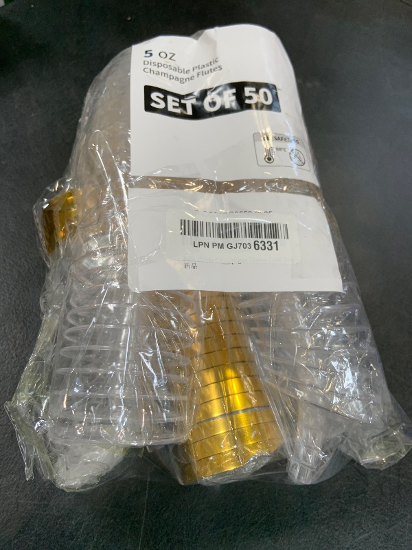 Photo 1 of Bella Pluvia 50 Pack Disposable Champagne Flutes, Gold Rim, 5oz