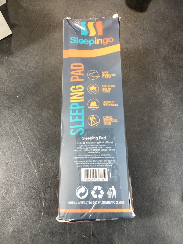 Photo 1 of Sleepingo Inflatable Mat - Ultralight Sleeping Pad for Campings and Backpackings - Compact Air Mattress - Mats with Tear-Resistant Ripstop Nylon - Lightweight, Portable - 73.5" x 21.5" - Blue