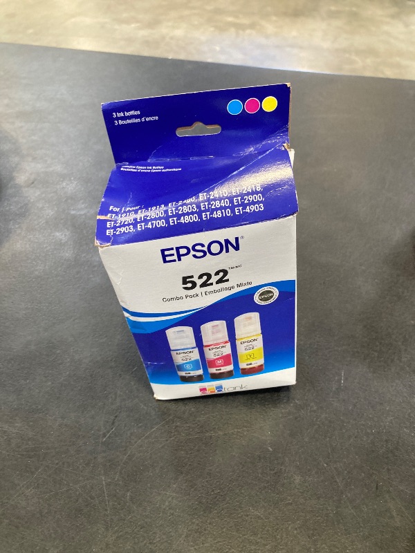 Photo 1 of EPSON 522 EcoTank Ink Ultra-high Capacity Bottle Color Combo Pack (T522520-S) Works with ET-2720, 2800, 2803, 2840, 4700, 4800, 4810