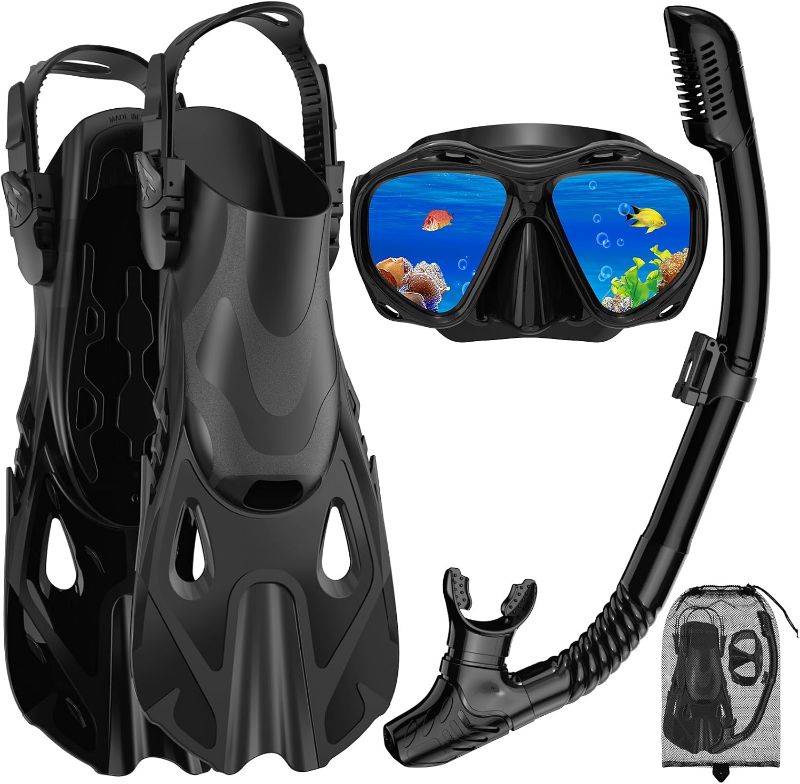 Photo 1 of odolan Snorkeling Gear for Adults,Dry Top Snorkel Mask Set Fins, Travel Diving Kit