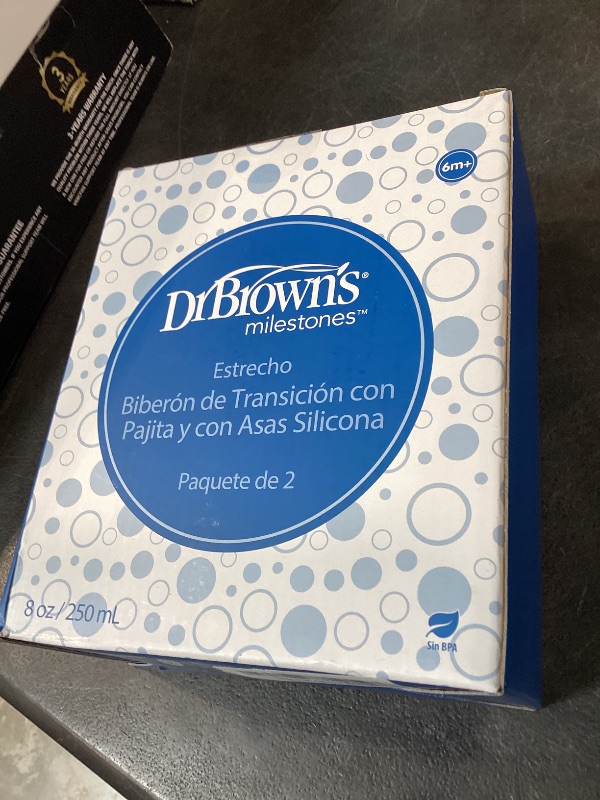 Photo 1 of Dr. Brown's Narrow Sippy Straw Bottle, Gray & Blue, 2-Pack
