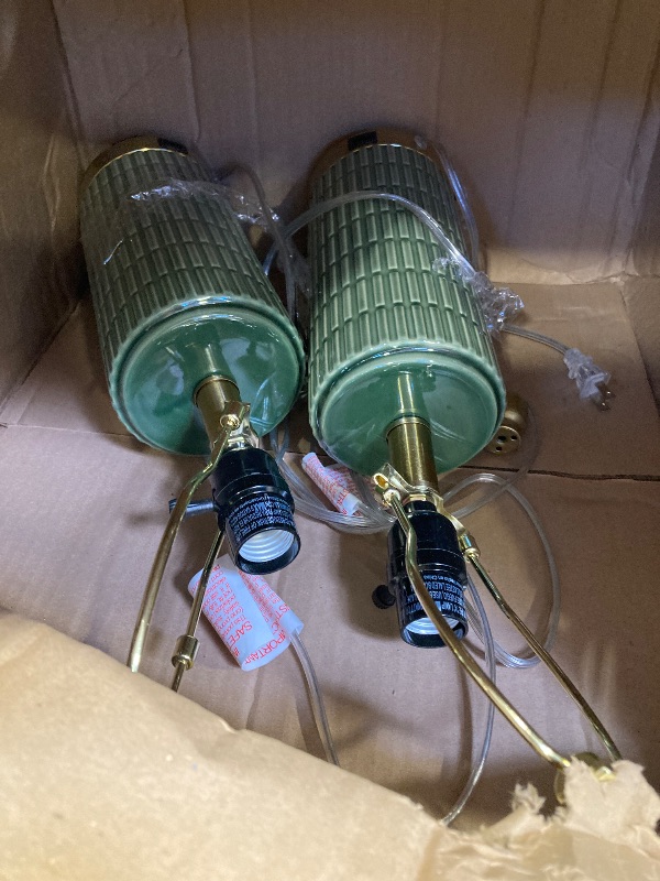 Photo 1 of PoKat Green Ceramic Table Lamps with Gold Base (Set of 2)