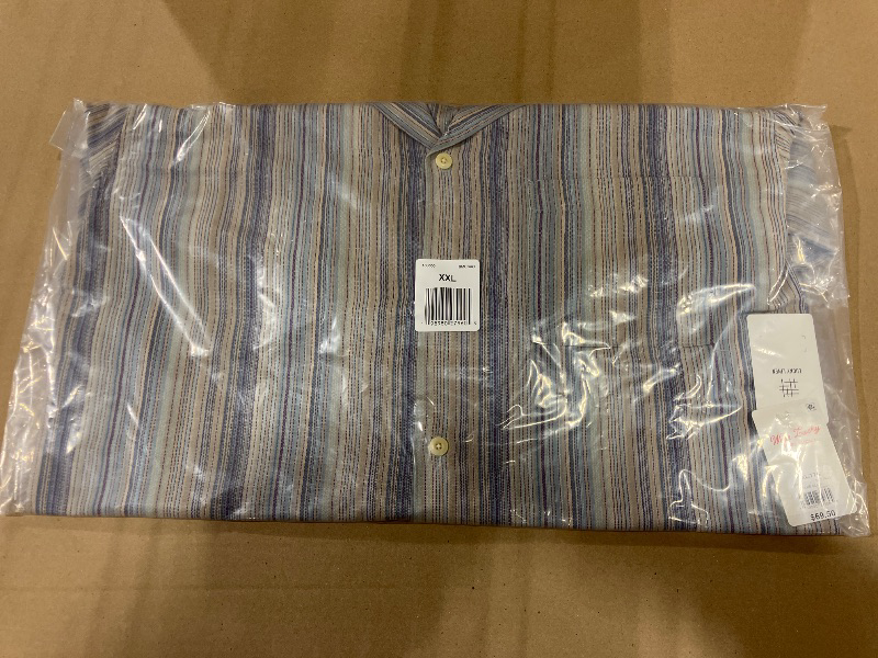 View 2 of Lucky Brand Men's Short-Sleeve Linen Camp-Collar Shirt - Blue Multi size medium