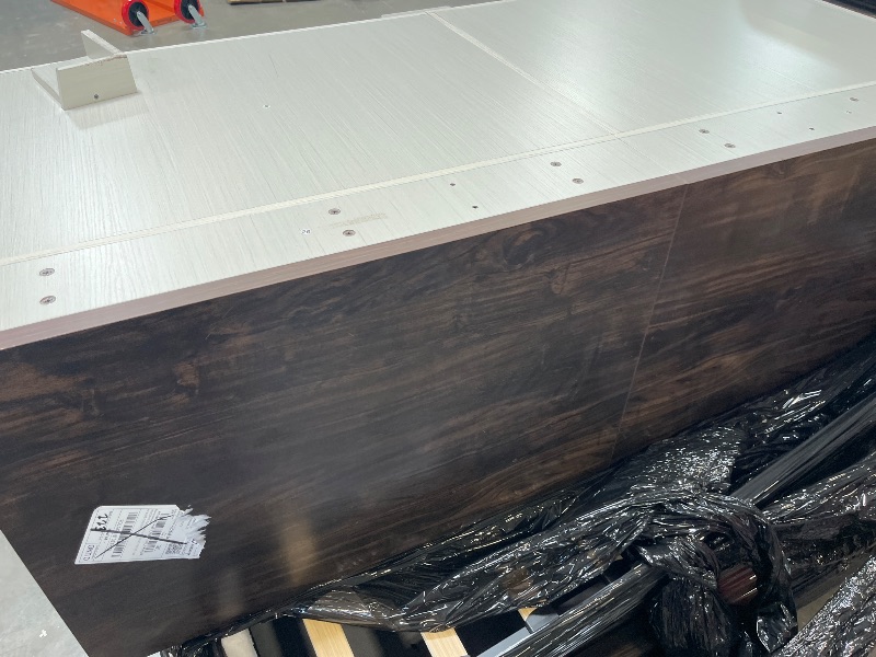 Photo 1 of FOR PARTS: Garvee 71'' Dog Crate Furniture for 2 Dogs, Large Double Dog Cage with 3 Storage Drawers & Removable Divider, Dog Kennel Furniture As TV Stand, Wooden Dog Crates with Sliding Door