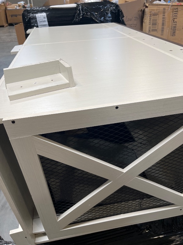 Photo 1 of FOR PARTS: Garvee 71'' Dog Crate Furniture for 2 Dogs, Large Double Dog Cage with 3 Storage Drawers & Removable Divider, Dog Kennel Furniture As TV Stand, Wooden Dog Crates with Sliding Door