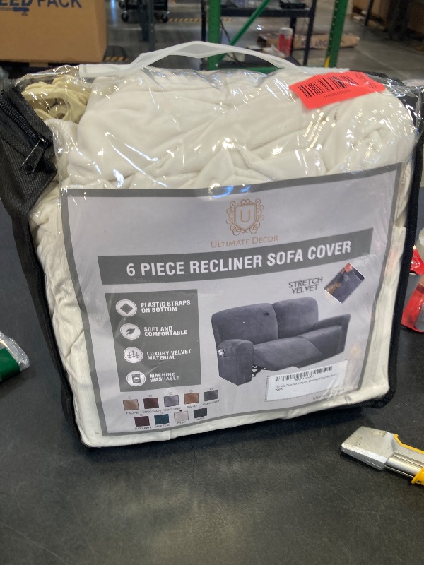 View 2 of ULTICOR Reclining Love Seat Slipcover, 6-Piece Velvet, Ivory