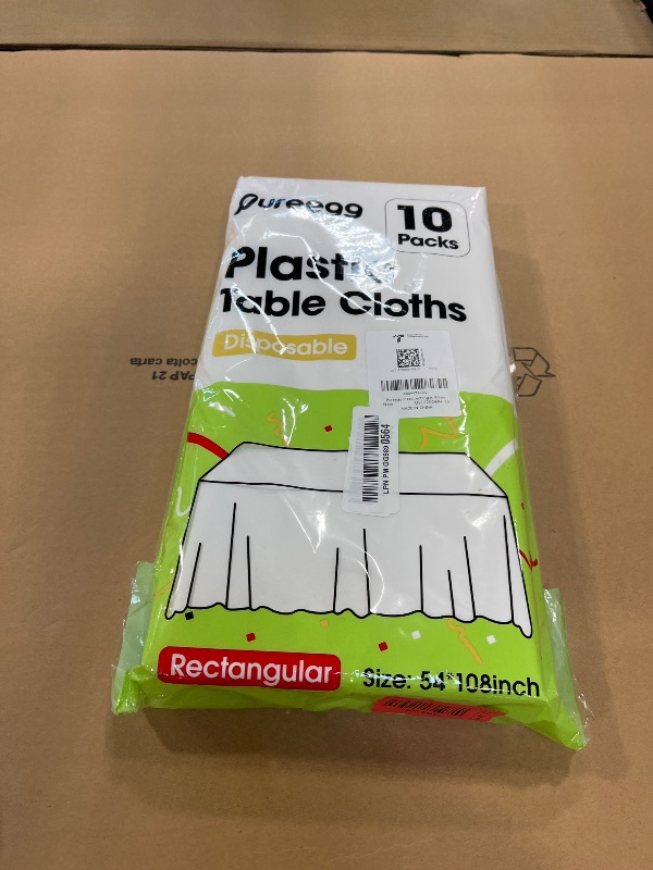 Photo 1 of Pureegg Plastic Table Cloth Disposable 54x108 Inch 10 Pack, White