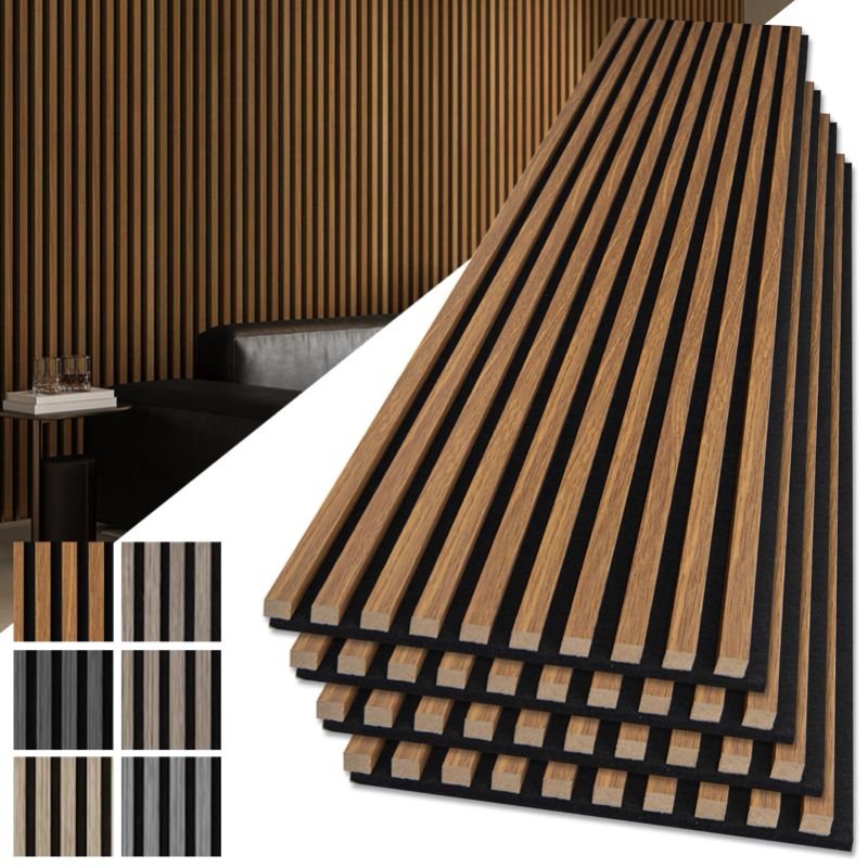 Photo 1 of Art3d 3D Fluted Wood Slat Wall Panel - 108" x 12" - Teak (4-Pack)
