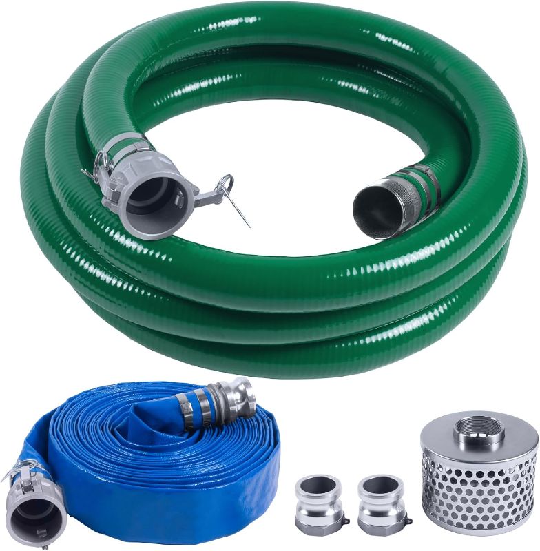 Photo 1 of 3 Inch Discharge Hose Pump Kit Includes 2" x 65' Blue PVC Lay-Flat Backwash Hose & 2" x 20' Green PVC Suction Hose & Steel Round Hole Suction Strainer & Cam and Groove Adapter, for water/trash pump