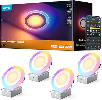 Photo 1 of Govee Smart Recessed Lighting 4 inch, RGBIC LED Recessed Light 900LM 4 Pack
