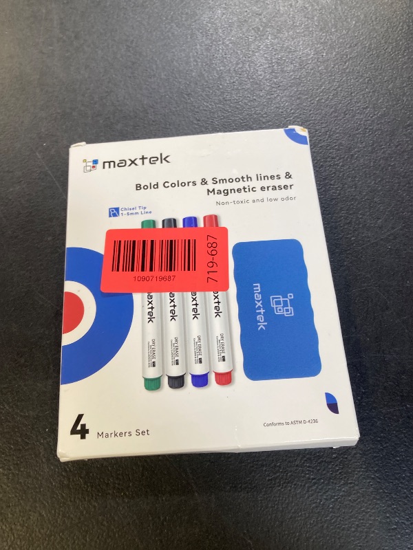 Photo 1 of maxtek Dry Erase Markers with Eraser, Chisel Tip, 4 Count