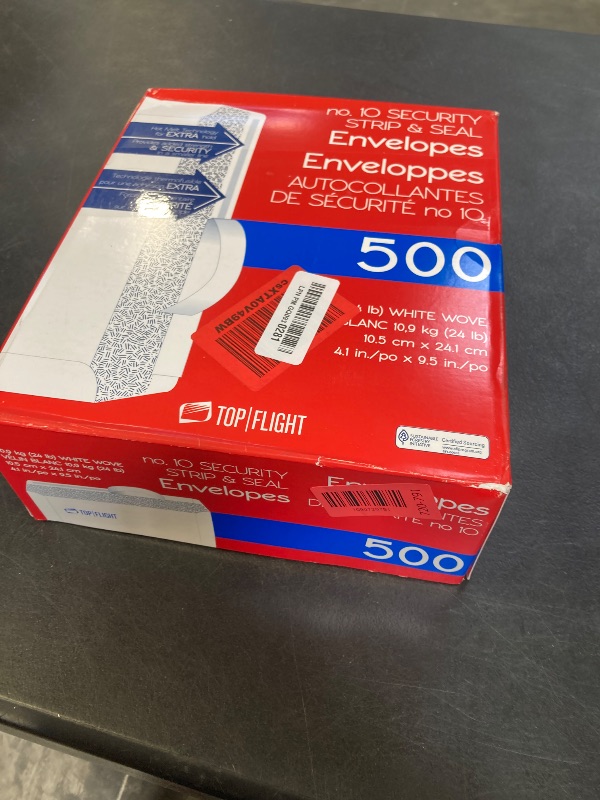 View 2 of Top Flight PSTF10NWT #10 Envelopes, Strip & Seal, Security Tinted, White Paper, 24 lb, 500 Count