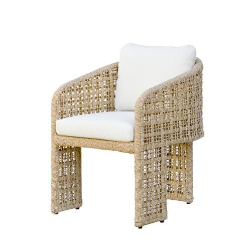 Photo 1 of Driftbay Natural Rope Outdoor Dining Chair with White Boucle Cushions